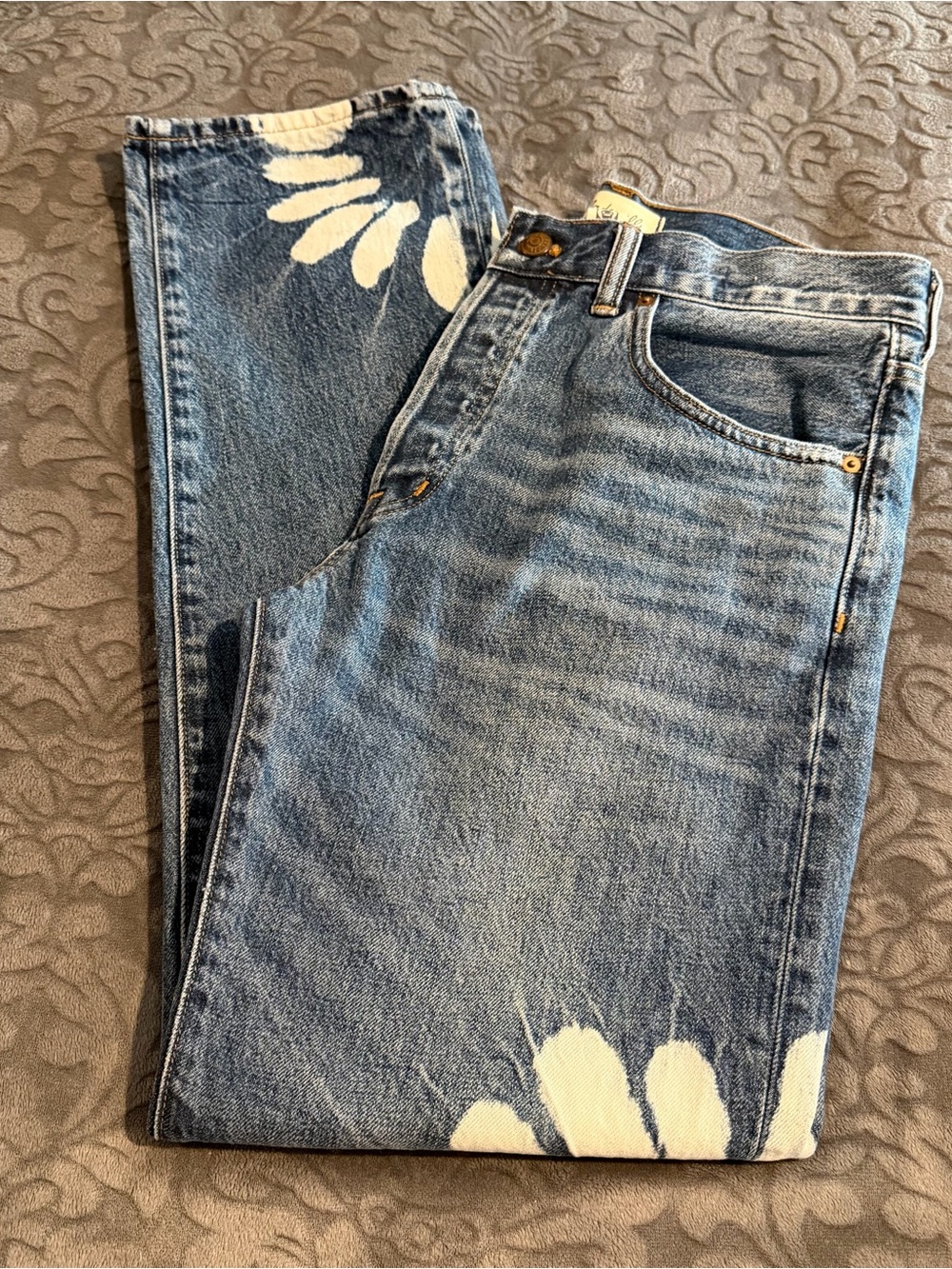Madewell The Dean Easy Straight Shibori Wash Denim White Flowers Womens 27 NWT - Picture 9 of 14